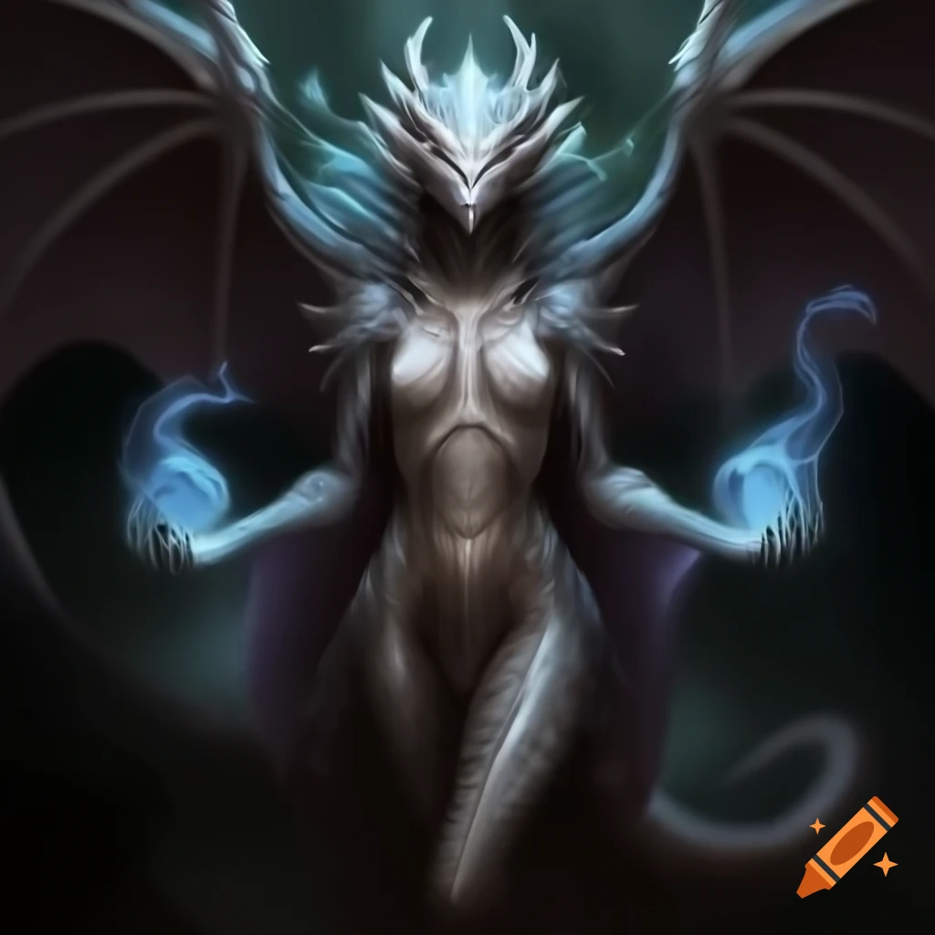Flying succubus with elemental orbs, Magic: The Gathering art style