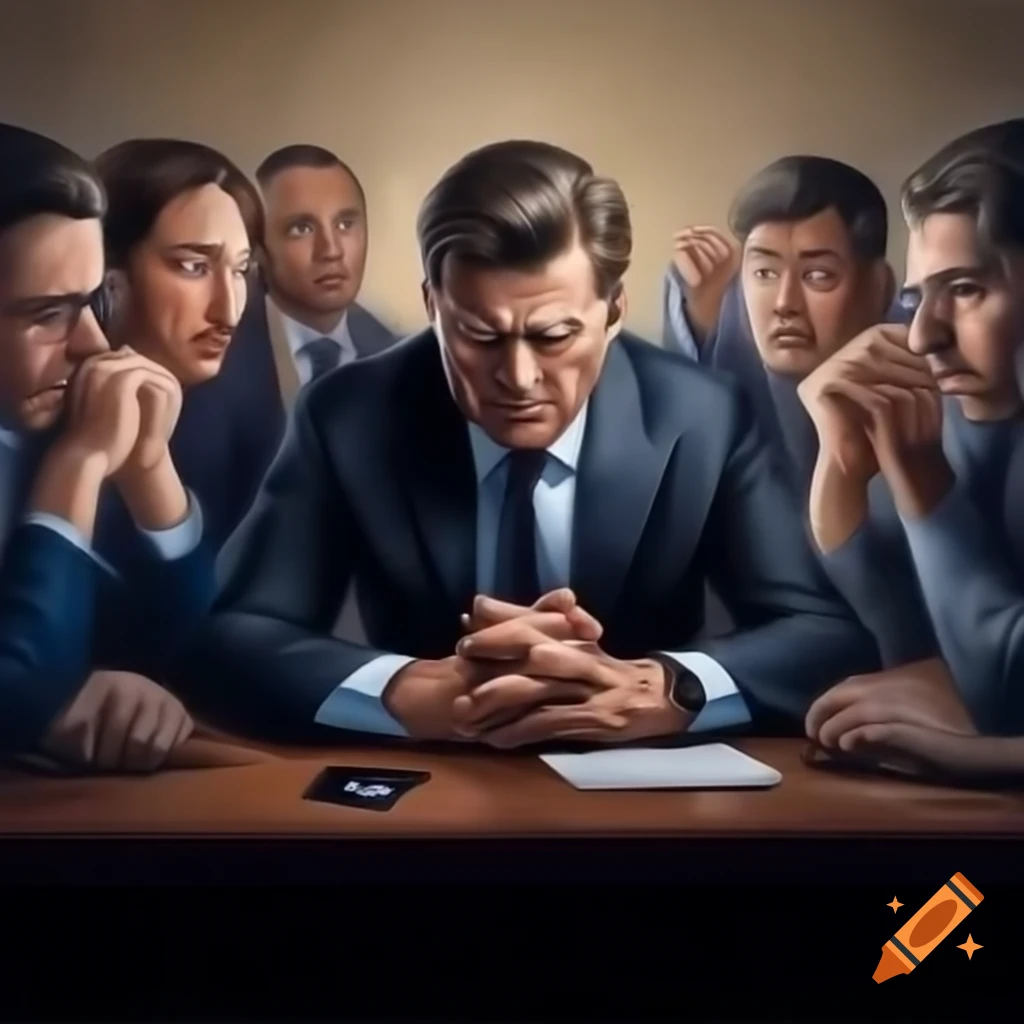 Employees facing performance evaluation challenges in a meeting room