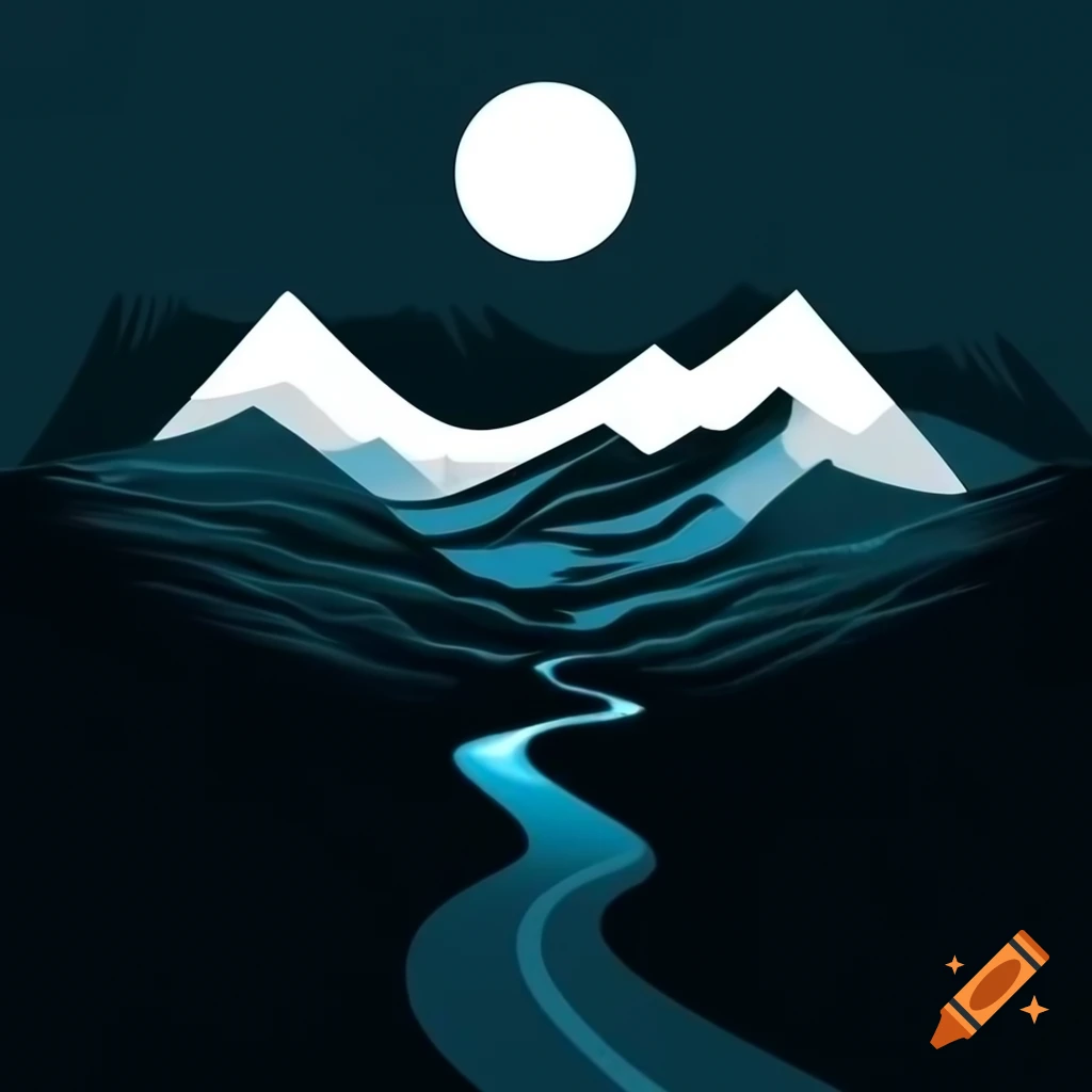 Abstract elegant logo of winding path in desolate landscape with foreboding mountain