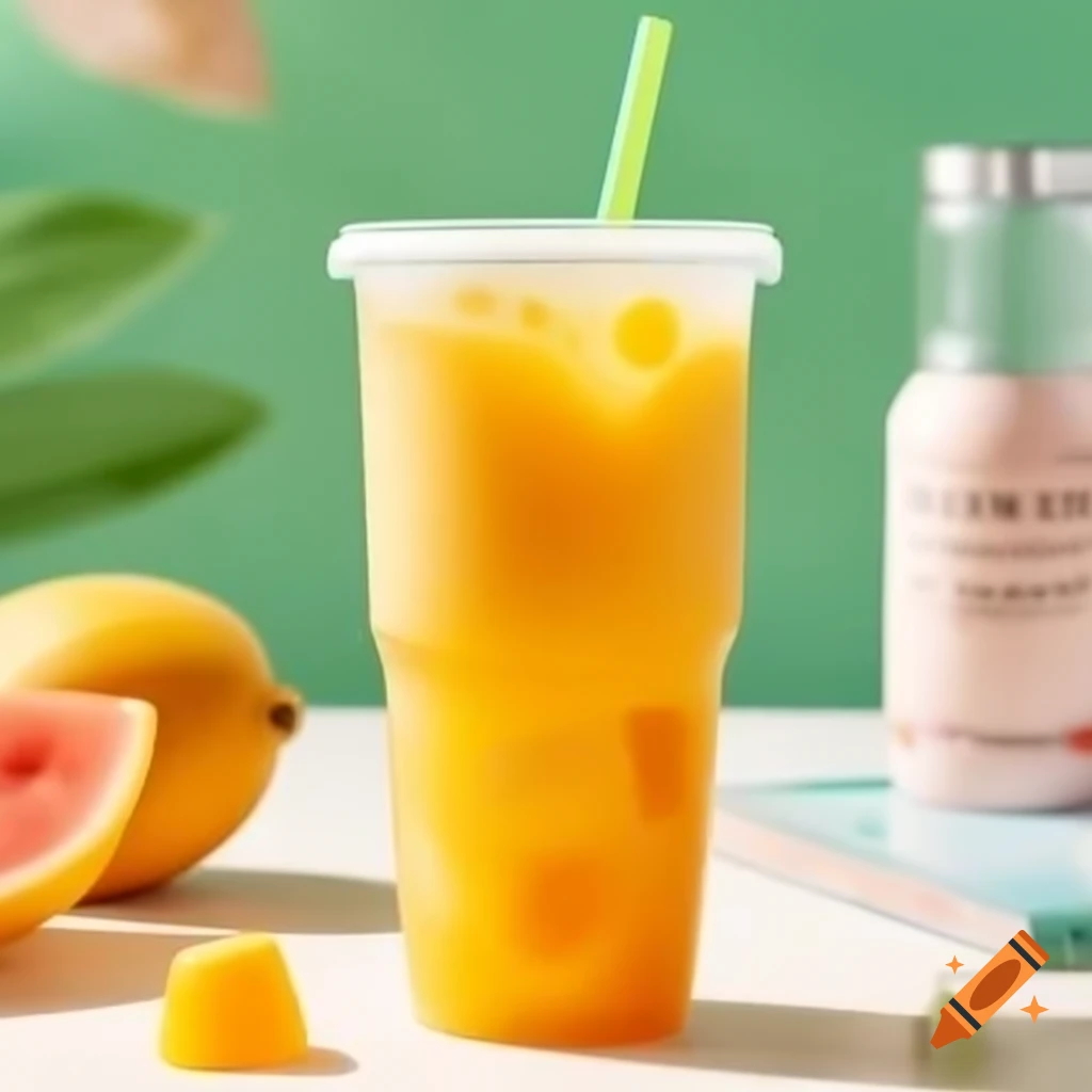 Mango and pomelo bubble tea with sago pearls