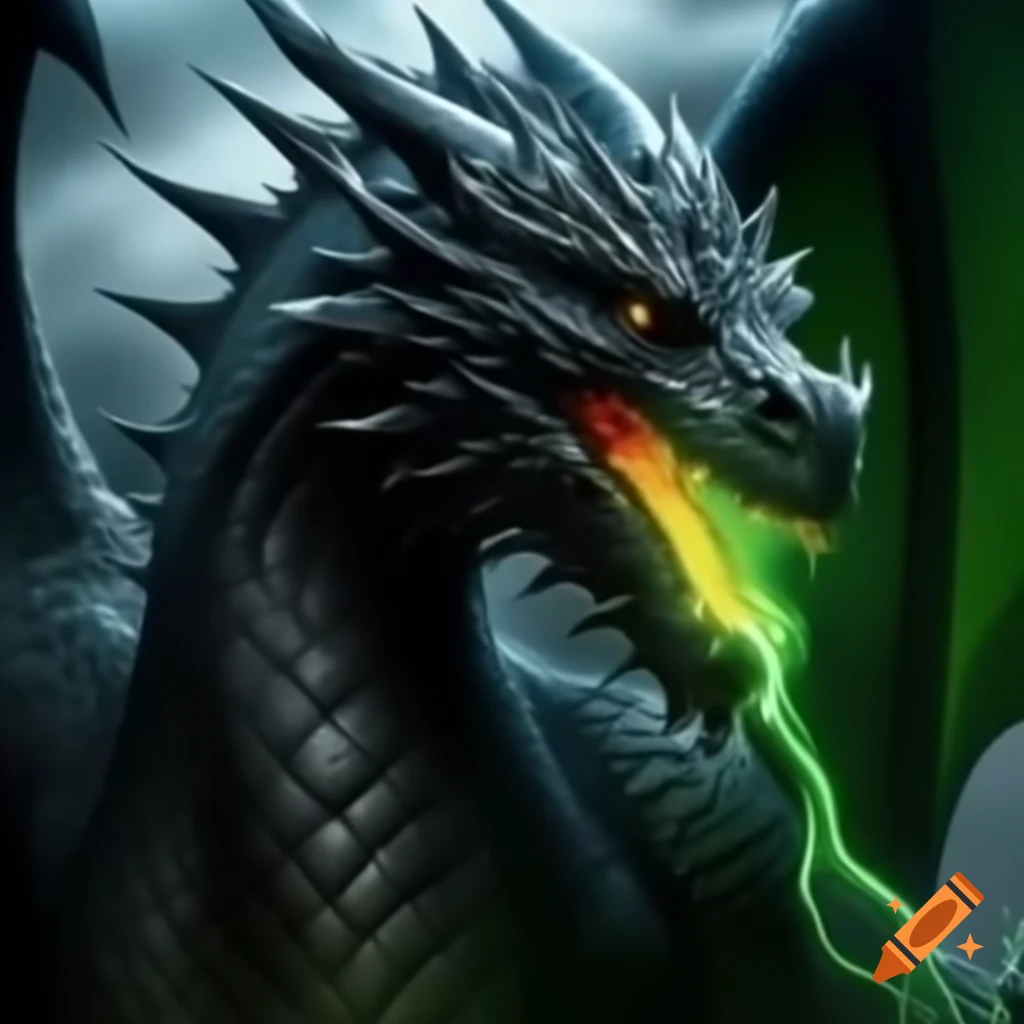 Black dragon surrounded by electric green energy