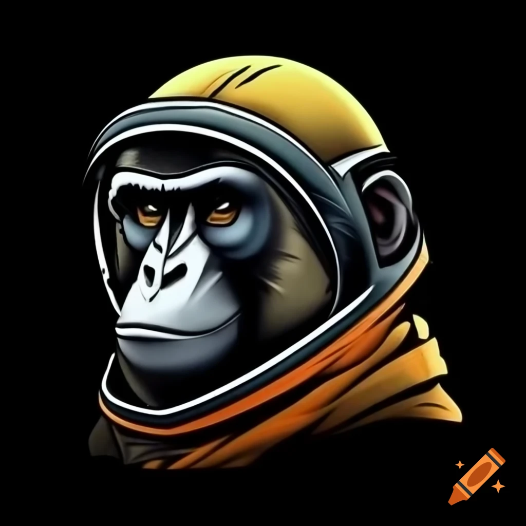 Baboon in space helmet illustrated in cave painting style
