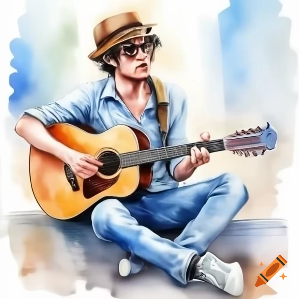 Person playing guitar on street