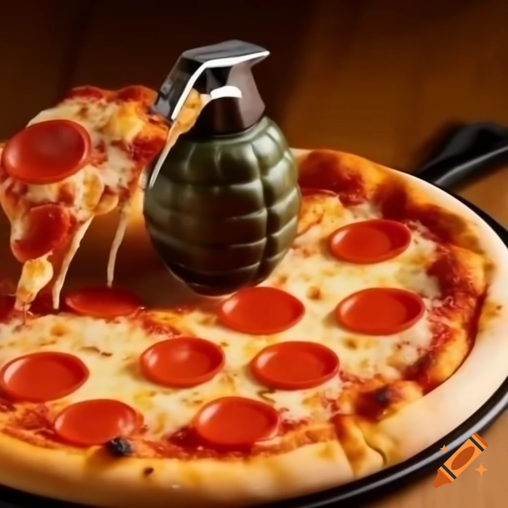 Pizza topped with grenade, unusual culinary creation