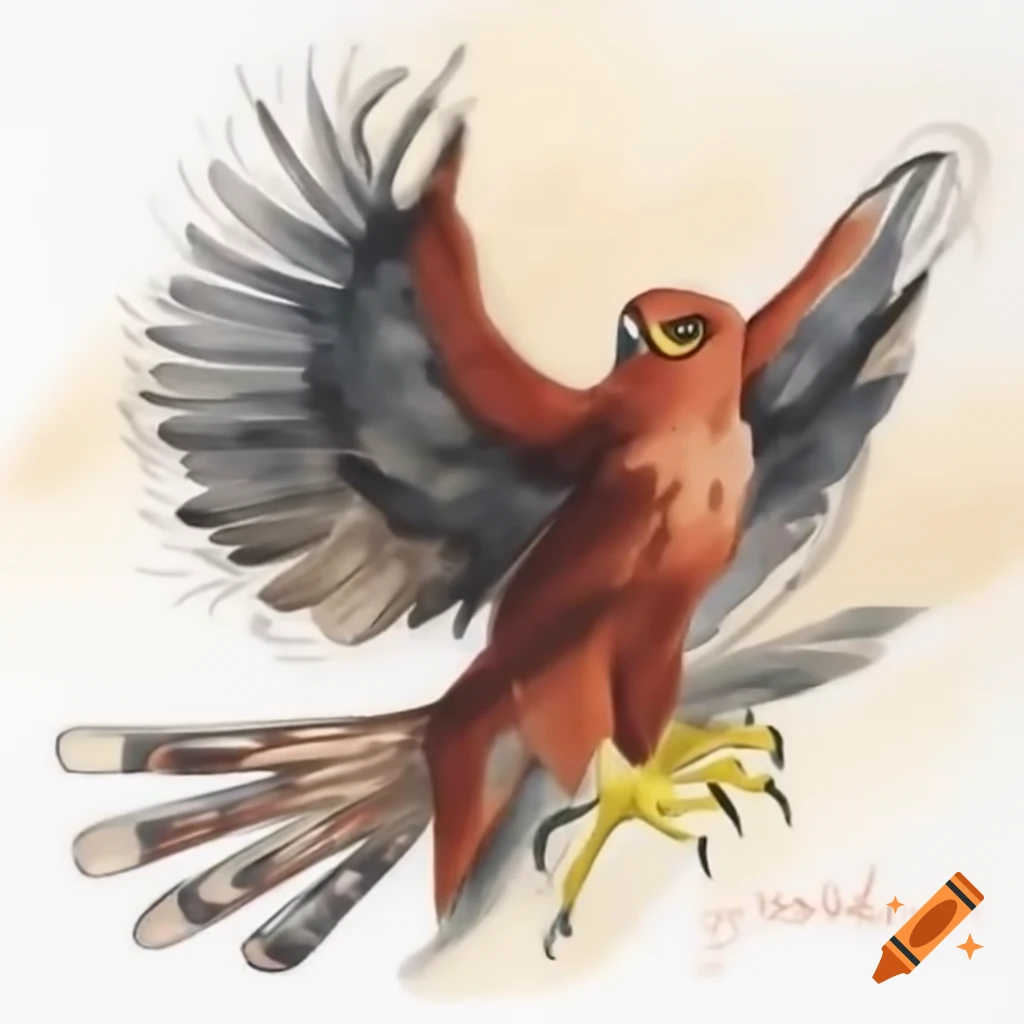 Scarlet hawk with wings spread wide showcasing power