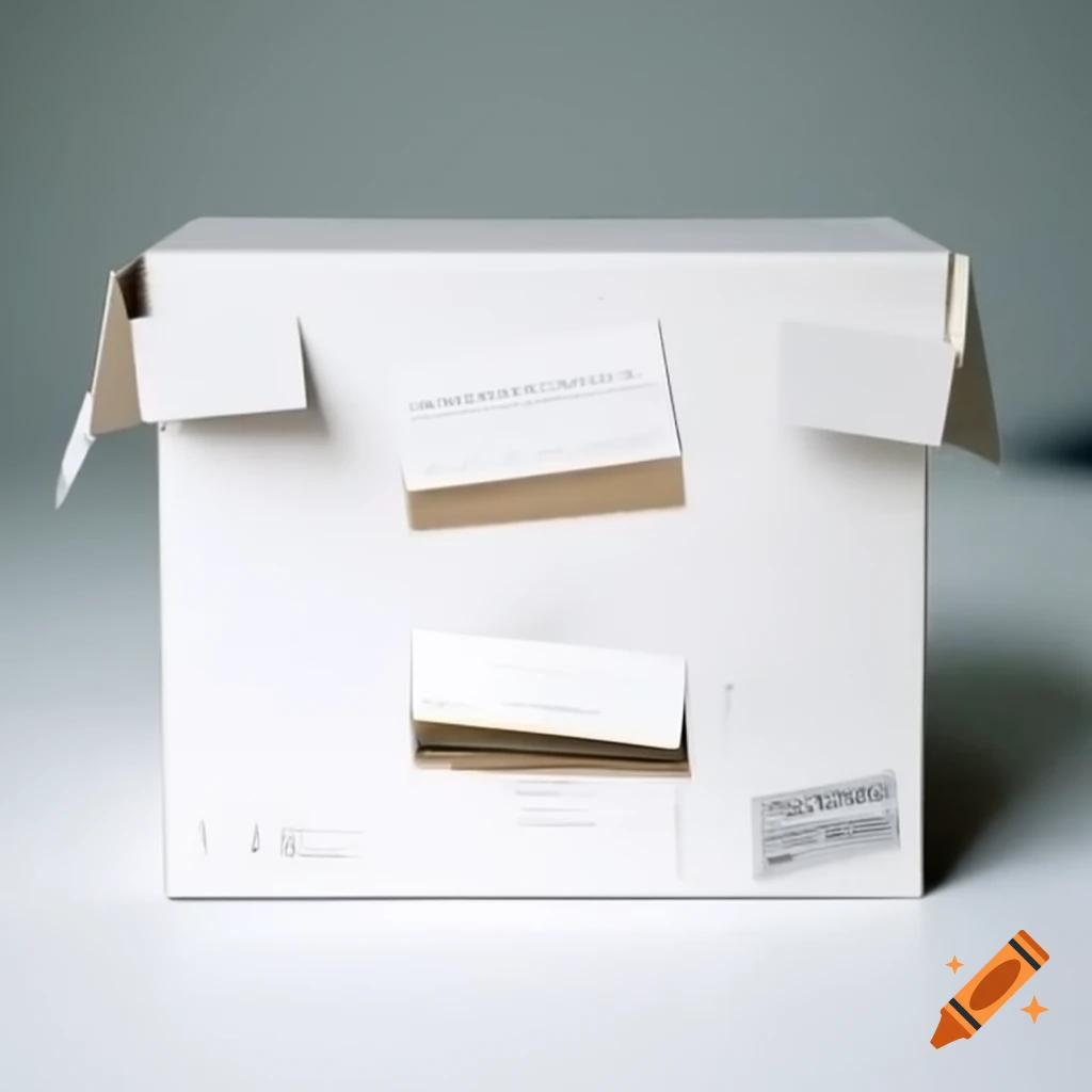 White cardboard box featuring labels and barcodes