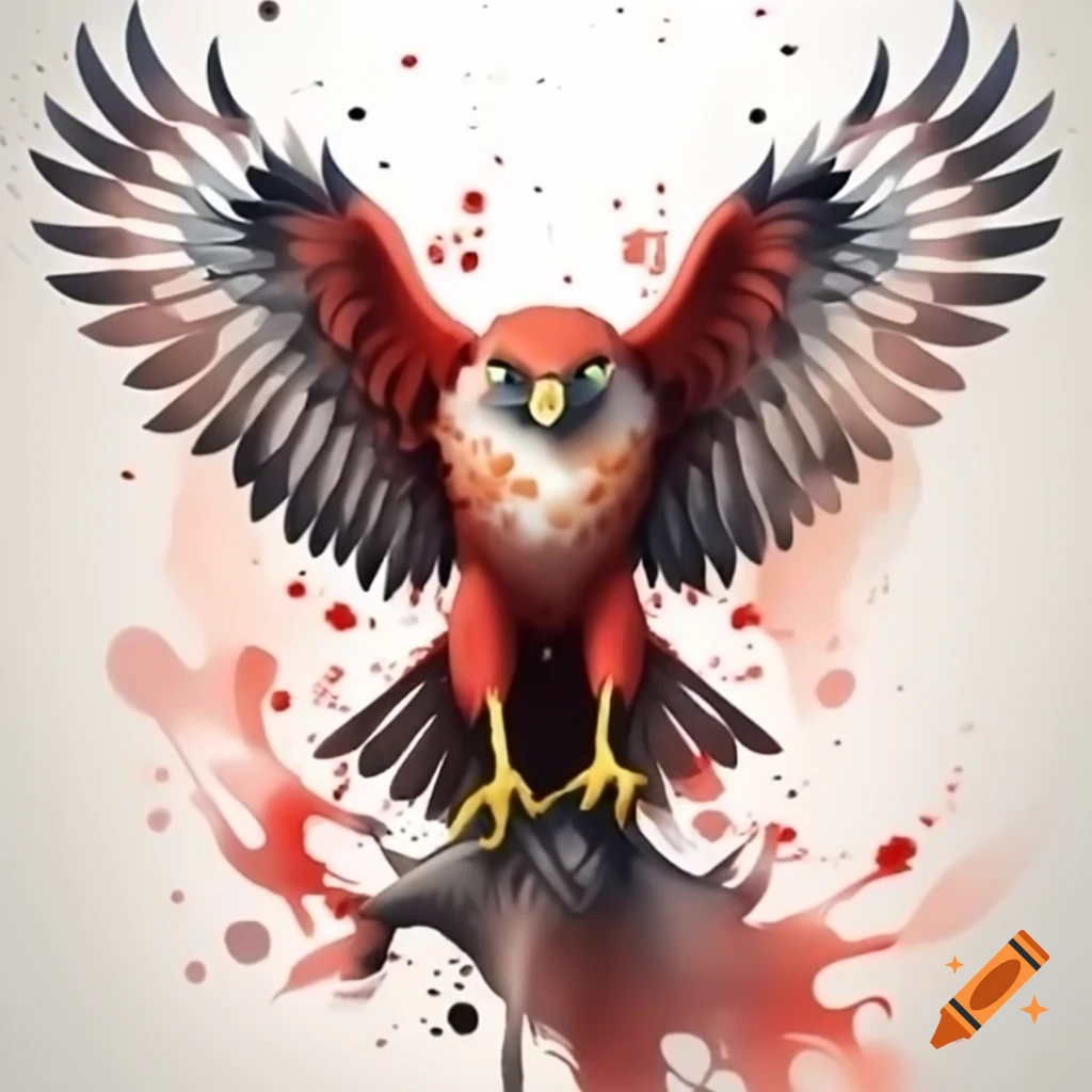 Scarlet hawk with wings spread wide showcasing power