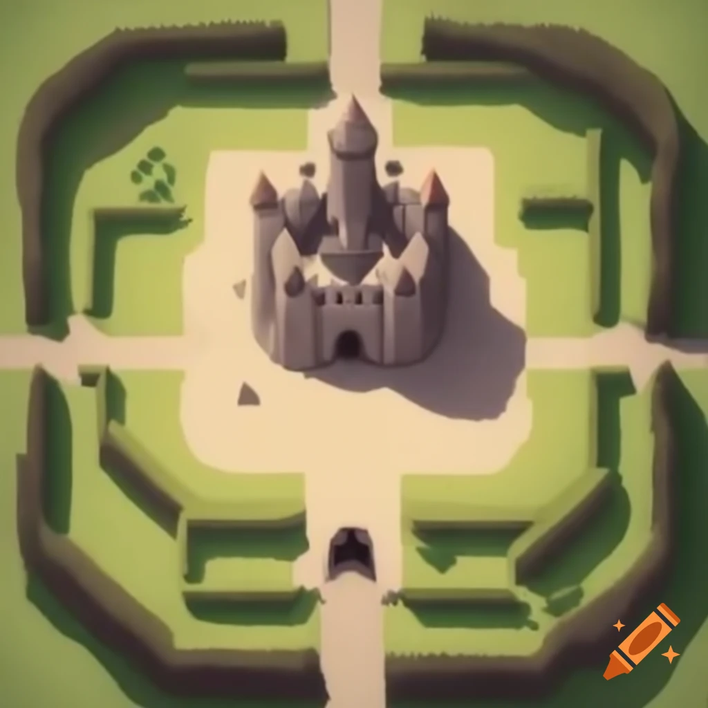 Realistic map of a squared castle with towers and central keep