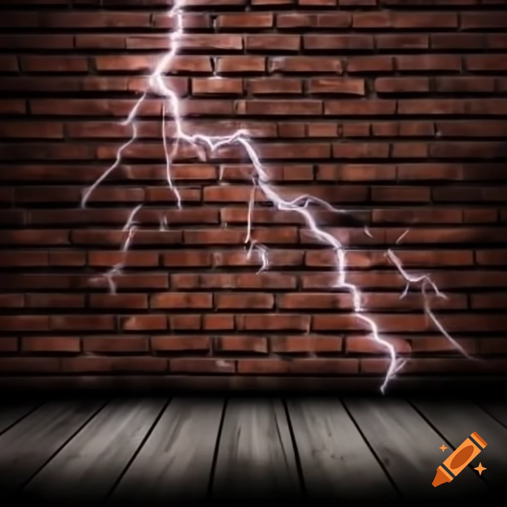 Dynamic lightning striking a brick wall