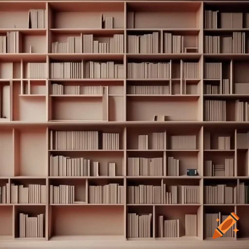 Bookshelf with staggered horizontal shelves and vertical dividers