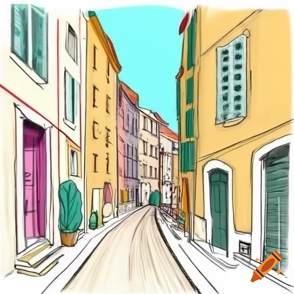 Colored sketch of La Canebière street in Marseille during the 1800s
