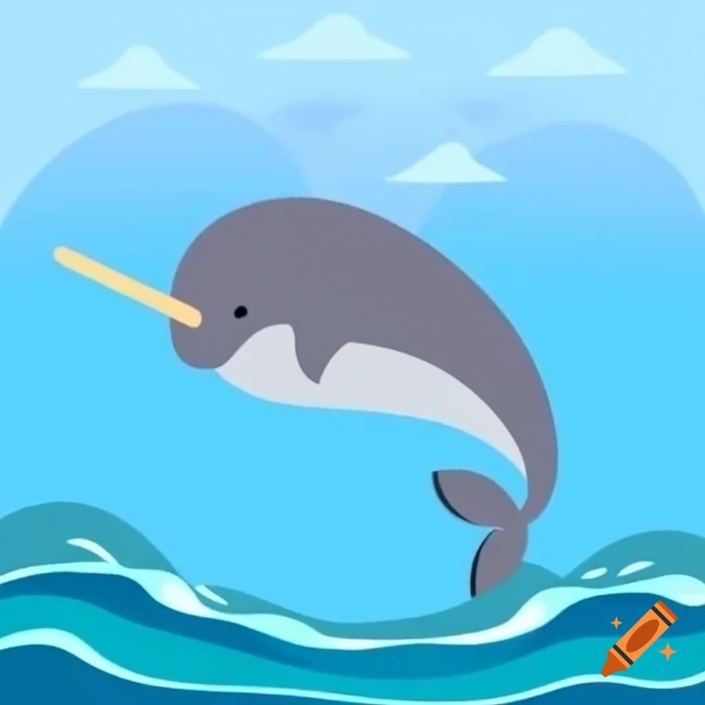 Narwhal in sports vest jumping out of the sea