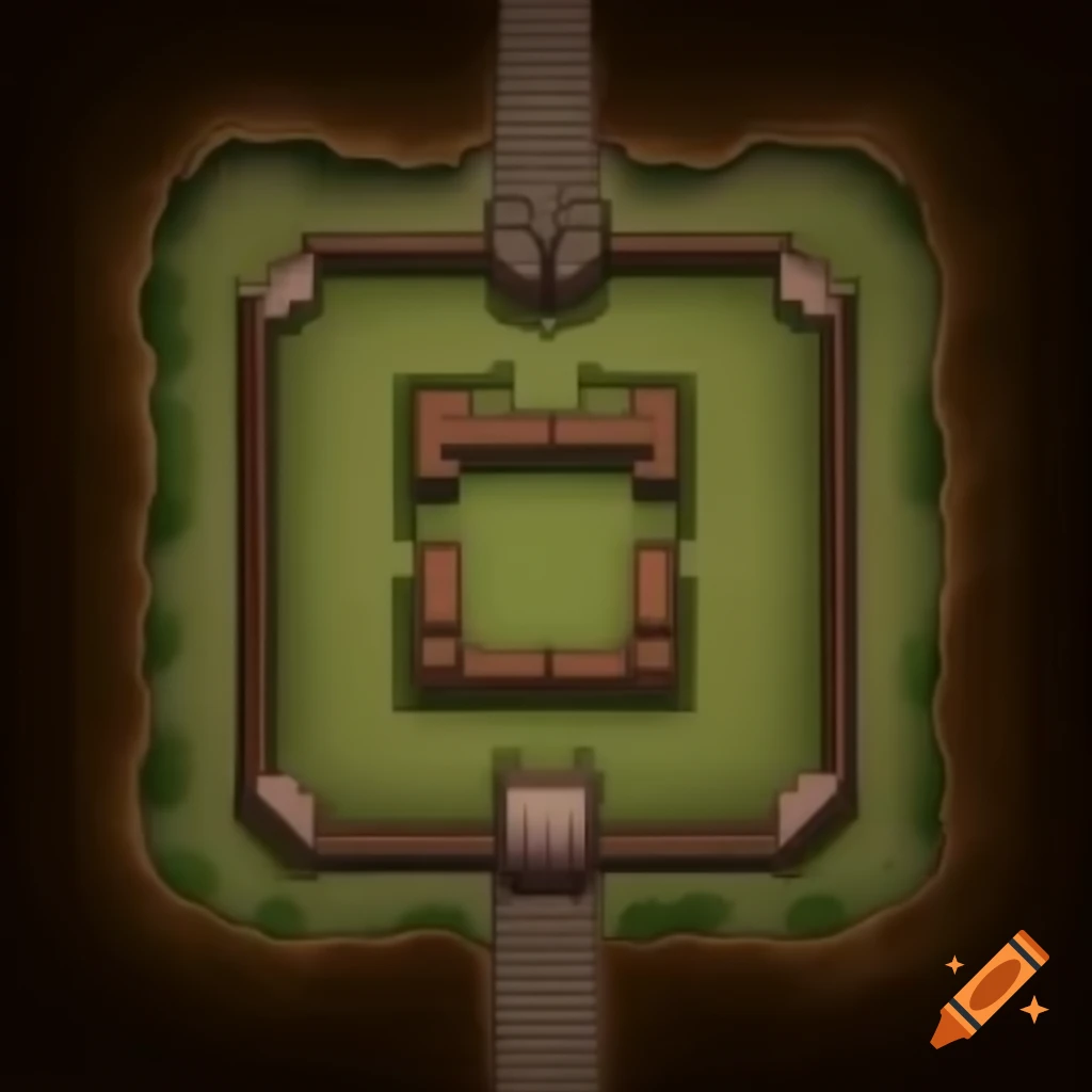 Realistic map of squared castle with towers and dungeon