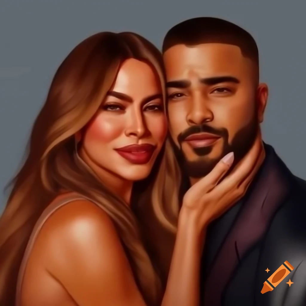 Realist art featuring Sofia Vergara and Maluma