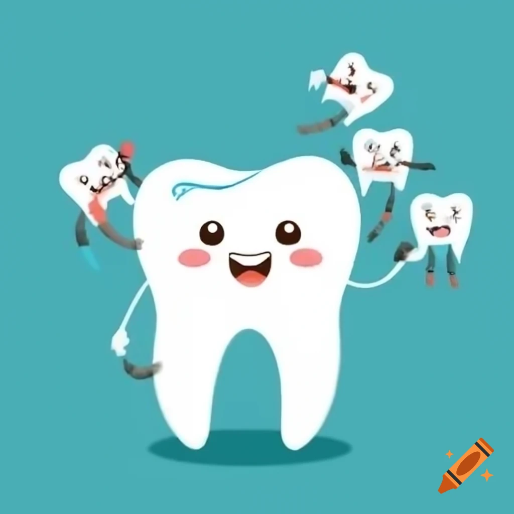 Cute tooth character with dental cavities