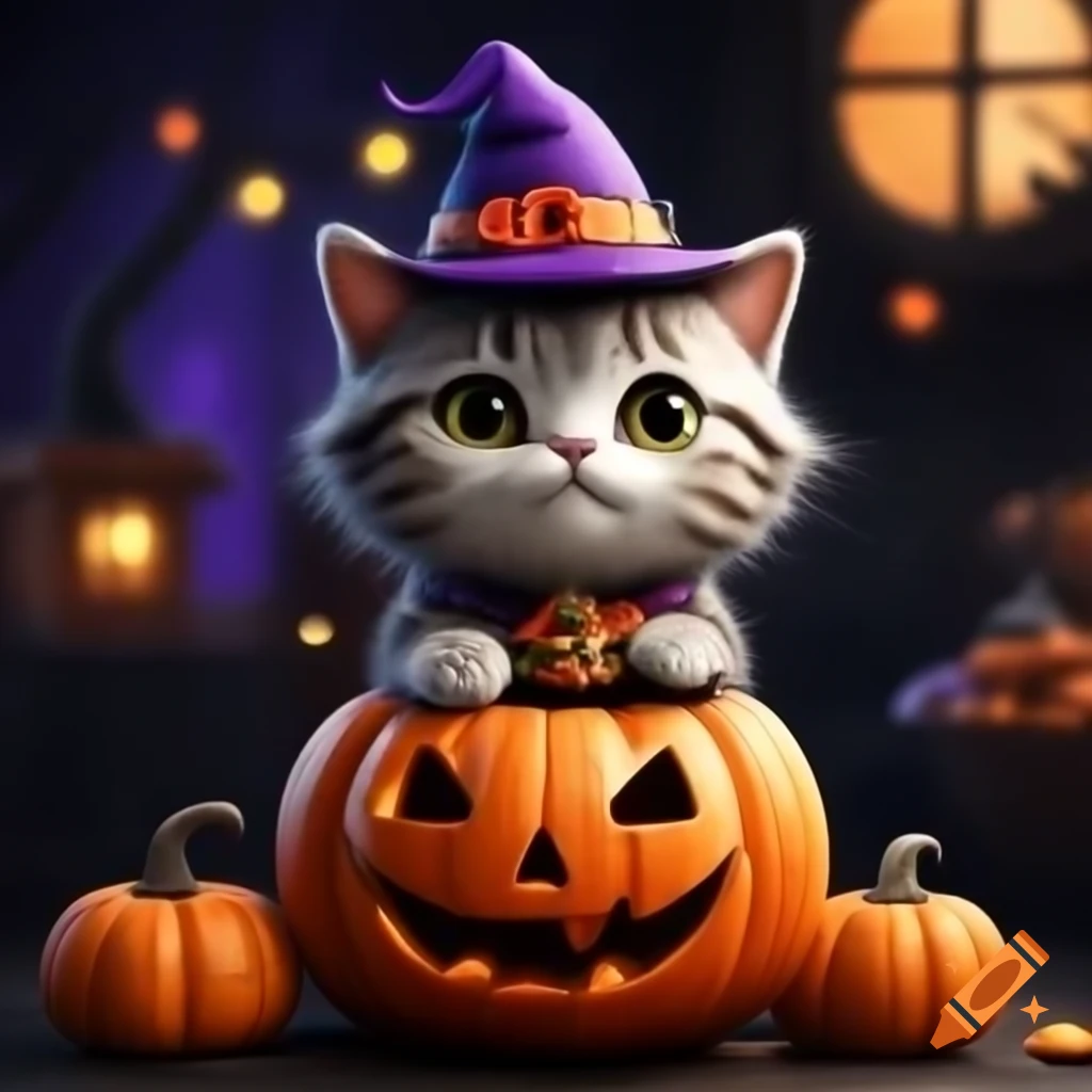 Cute Halloween-themed cat
