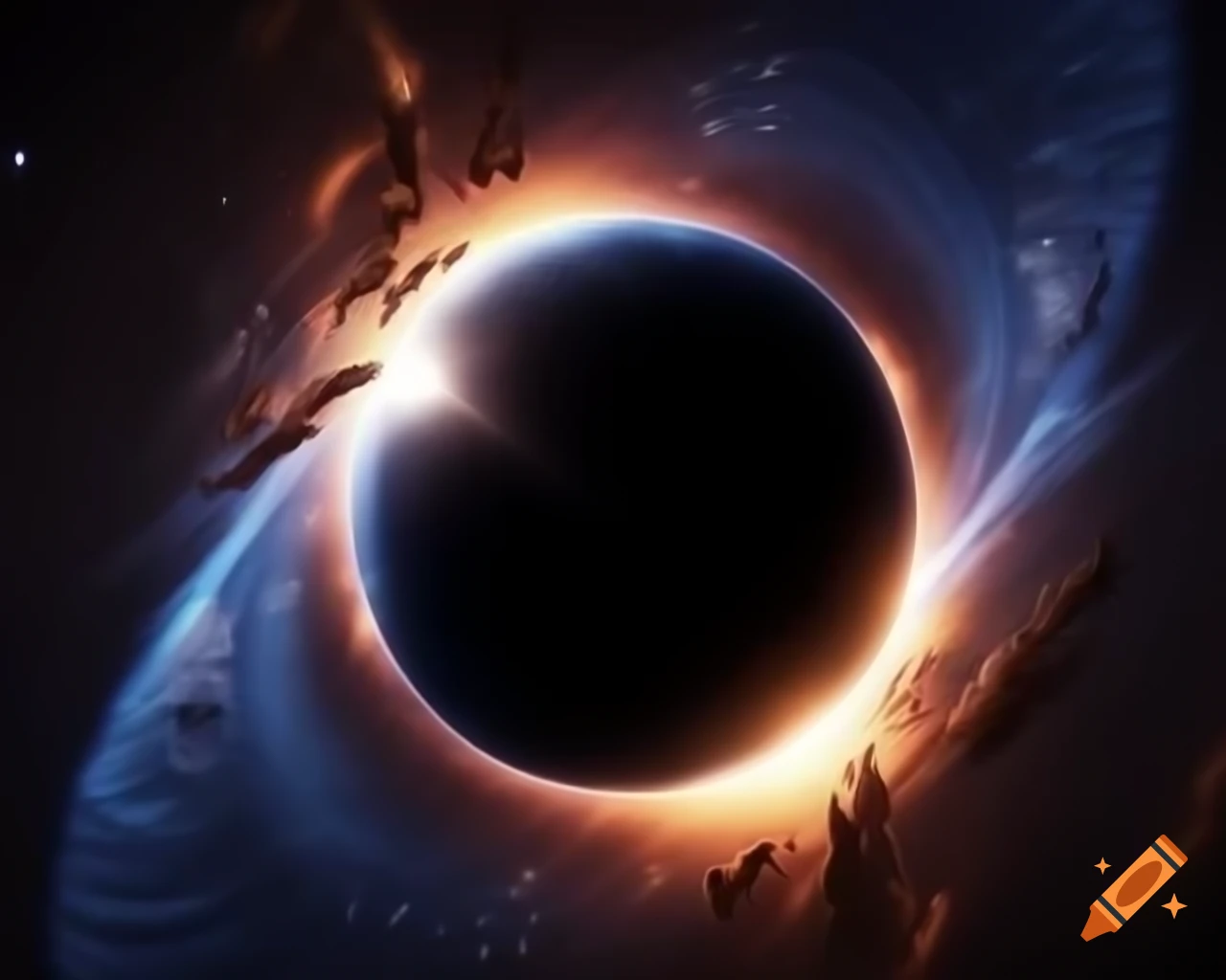 Realistic black hole in star-filled space with ray tracing and anamorphic lens flare