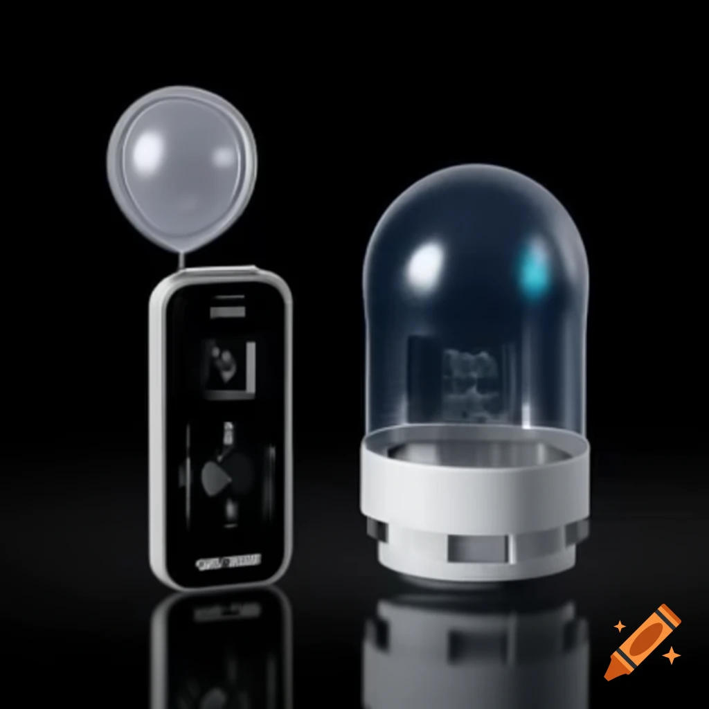 Futuristic handheld device for filling balloons on black background