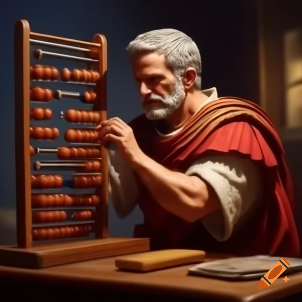 Roman consul with an abacus, depicting historical scene