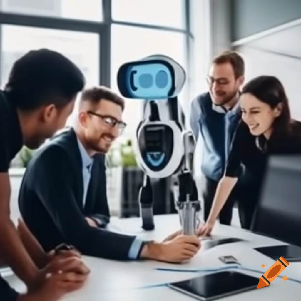 Group of middle school students smiling around table with a wheeled robot