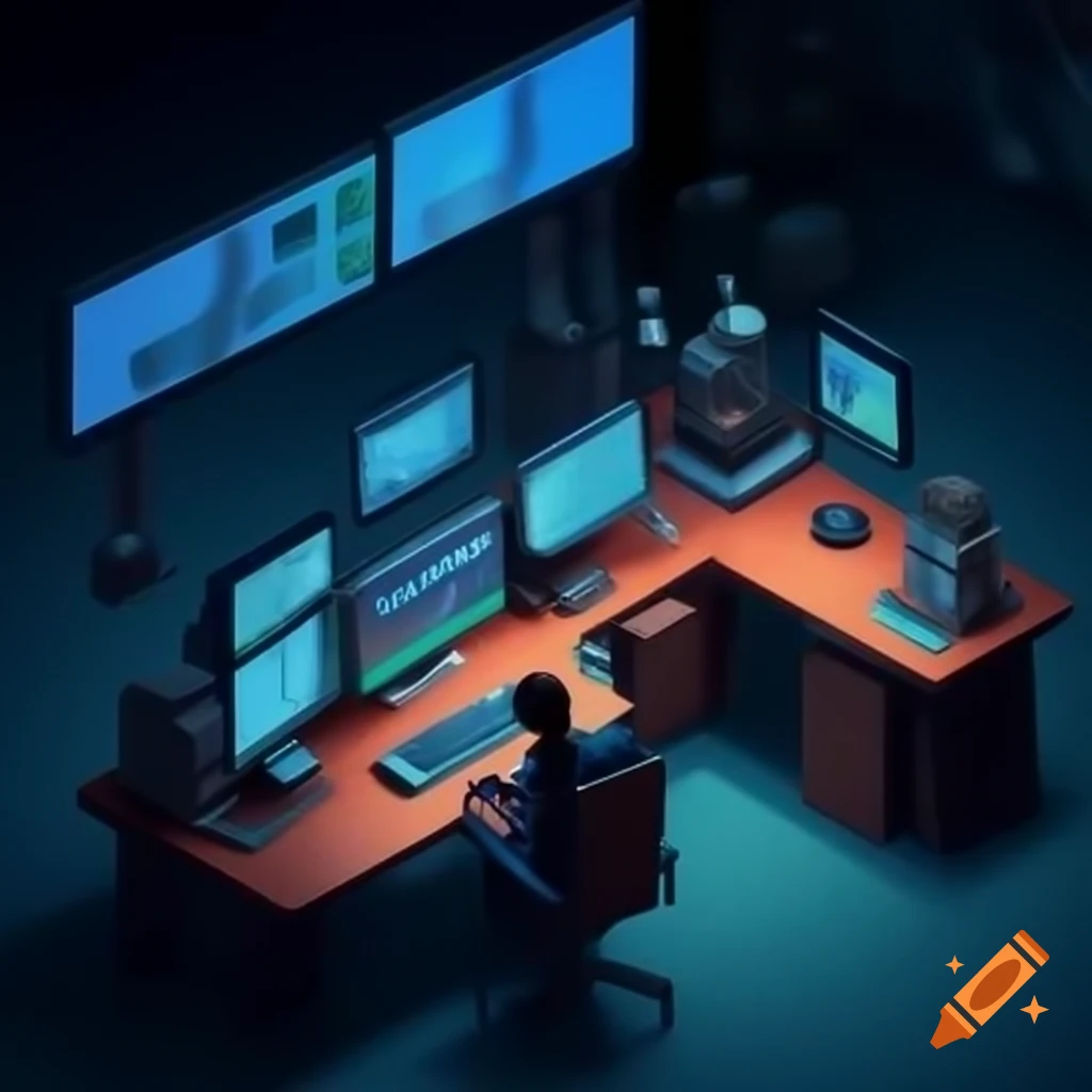 Datacenter with standing desk and multiple monitors