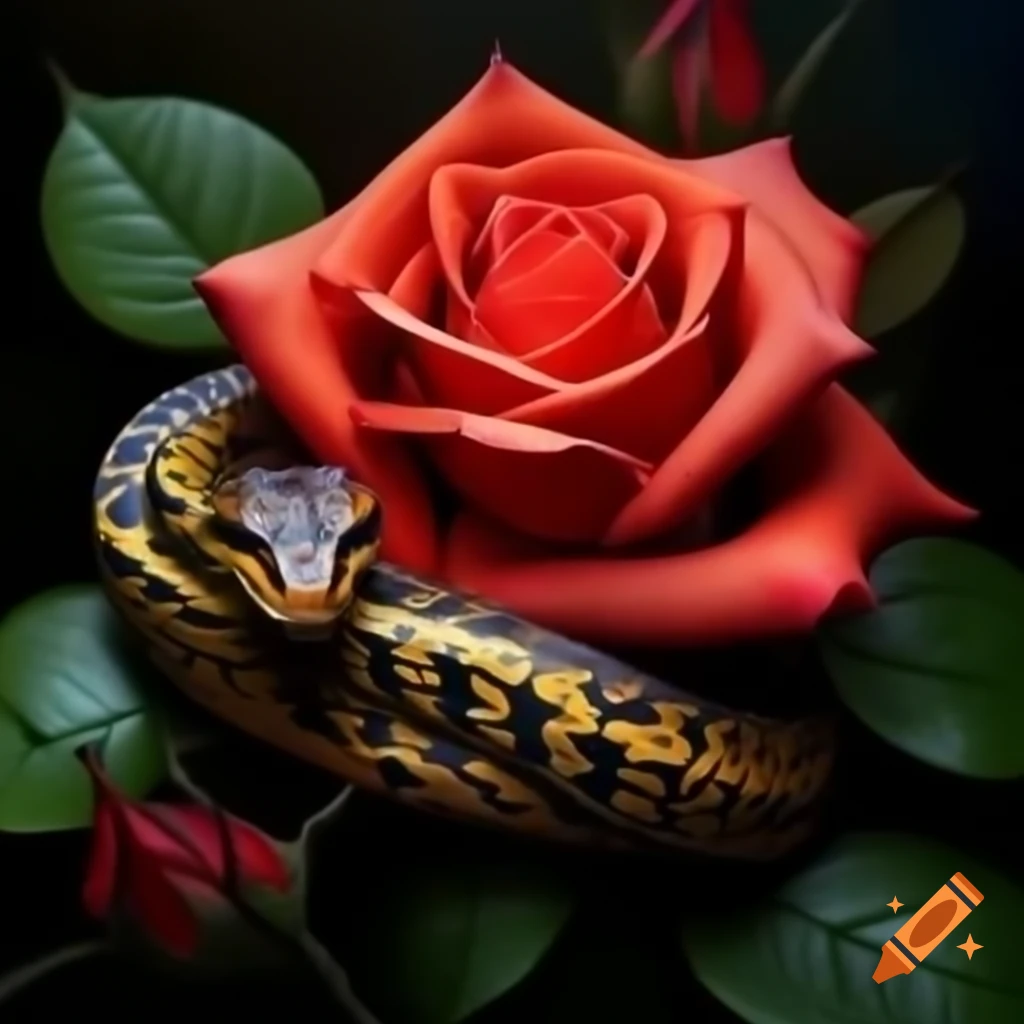 Snake entwined around a rose