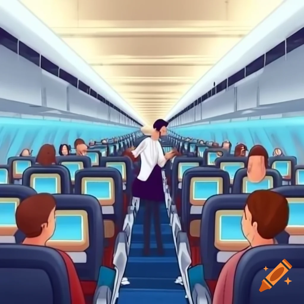 Airplane seats with passengers watching monitors