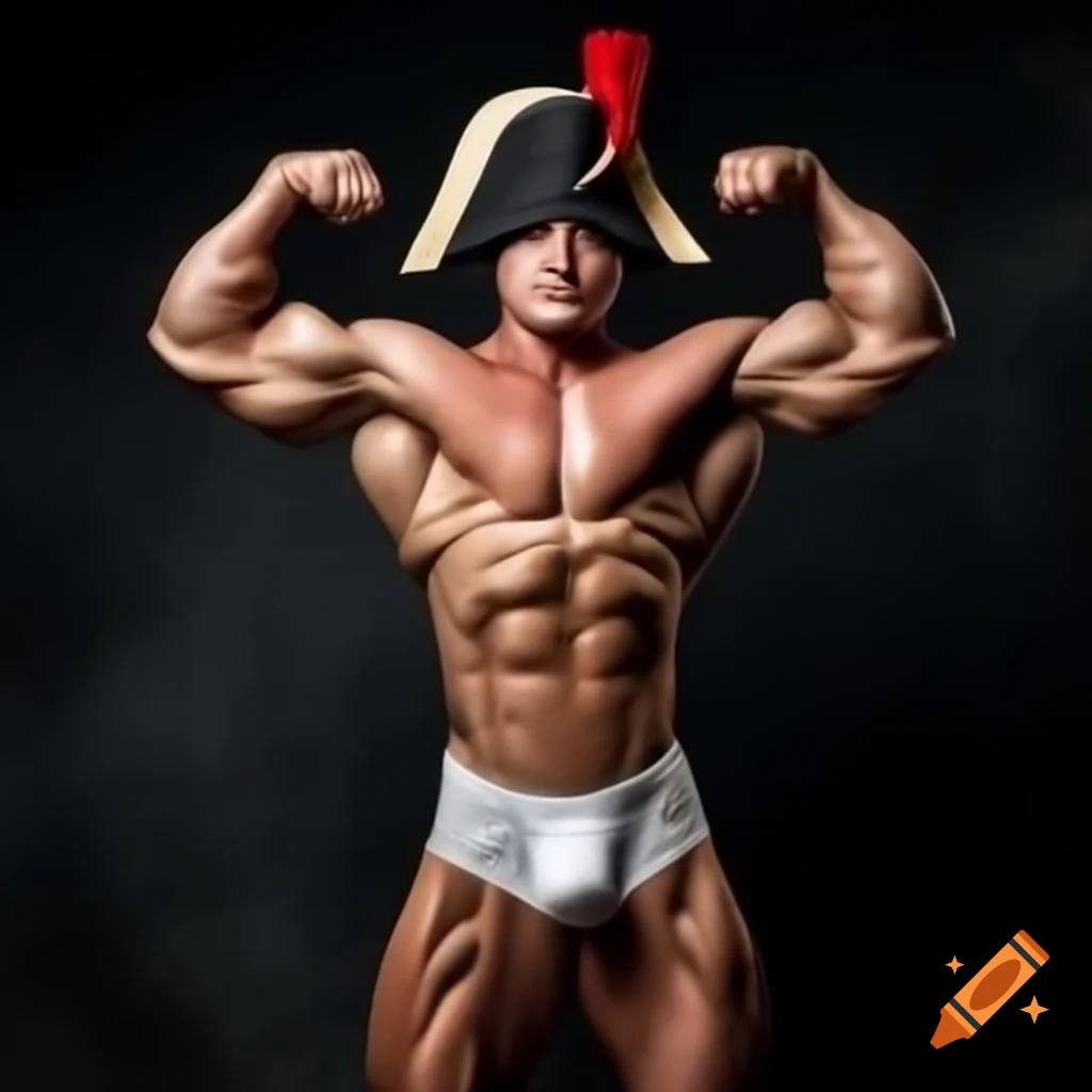 Muscular Napoleon Bonaparte in traditional 1700s French uniform