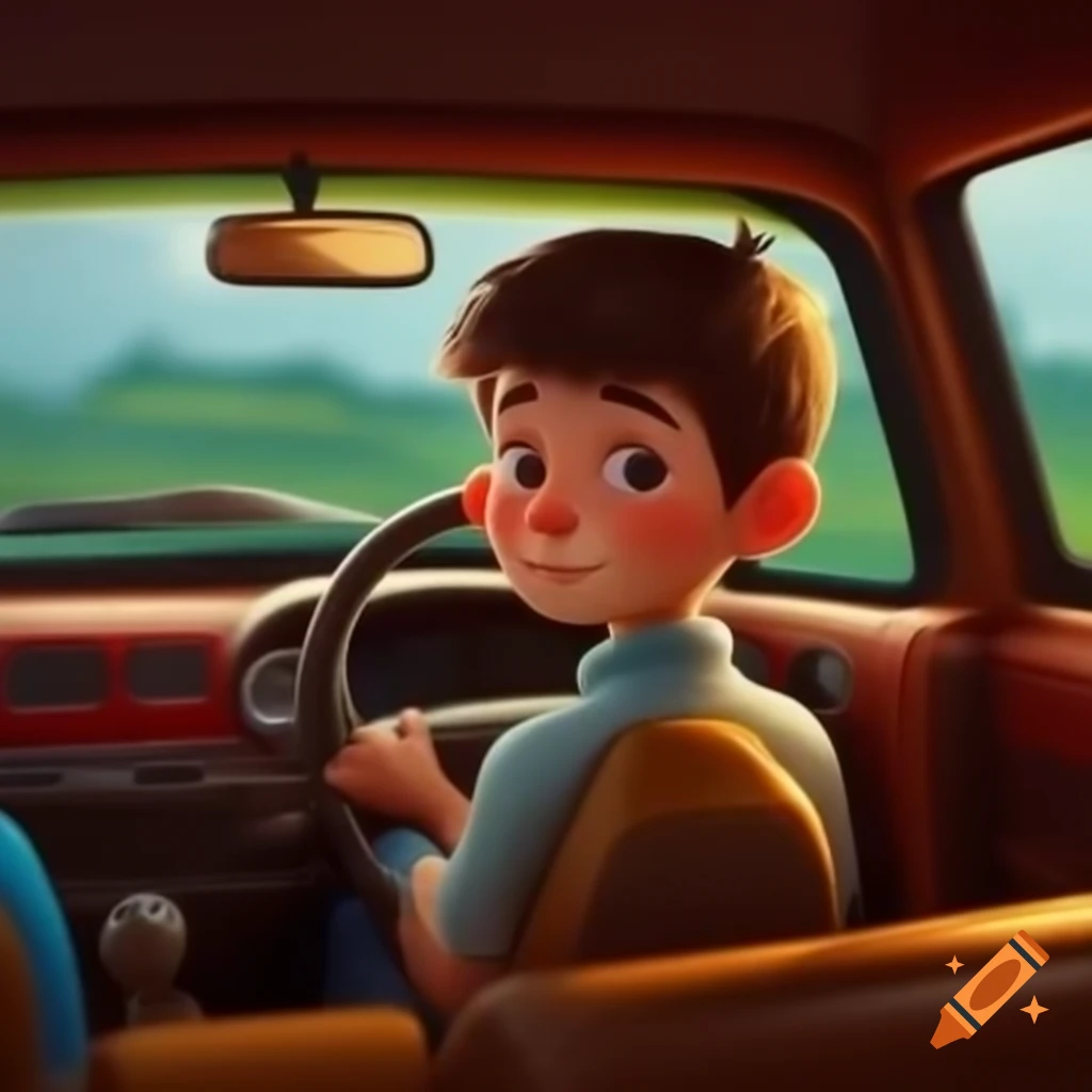Realistic image of a boy driving a car in high definition