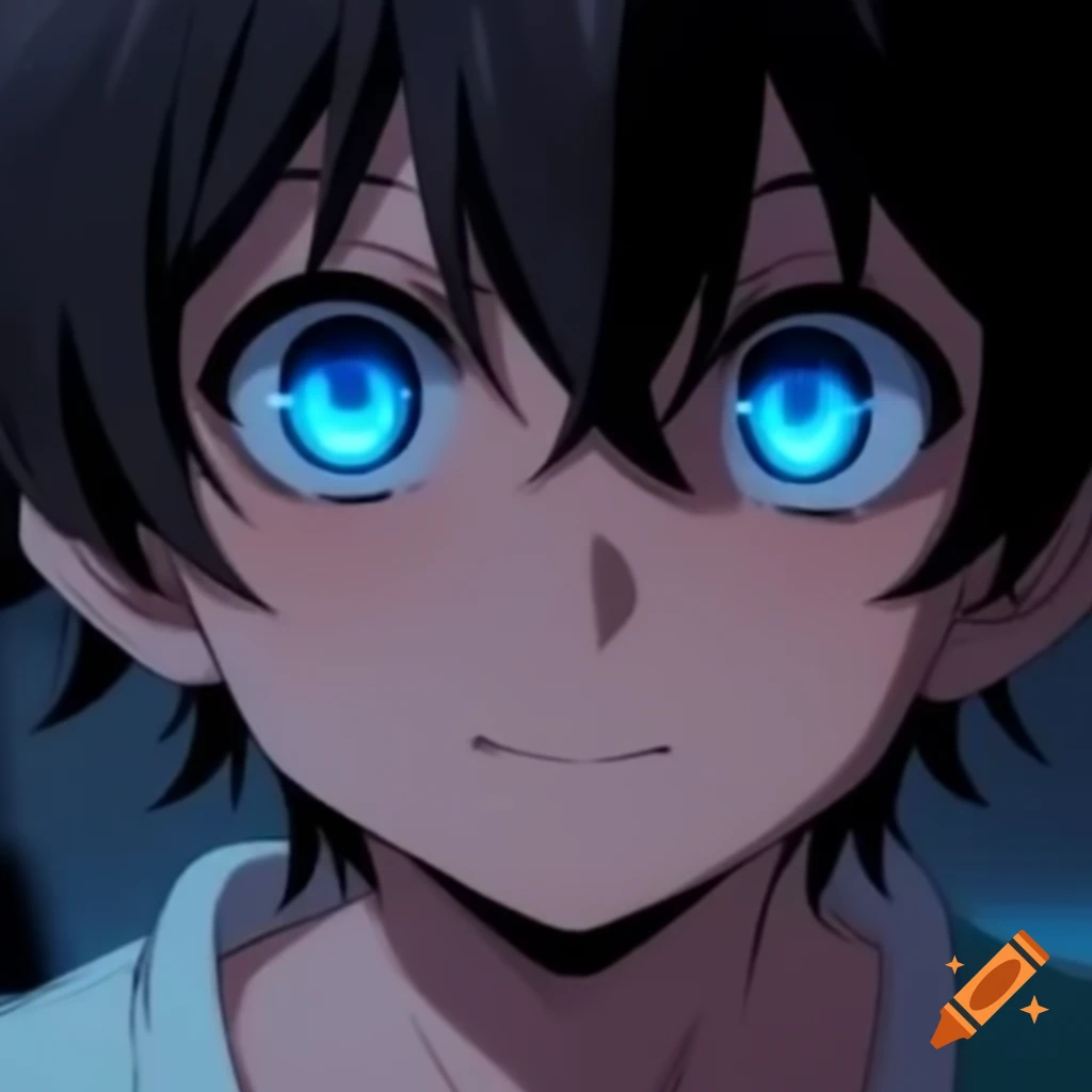 Anime boy with blue glowing eyes