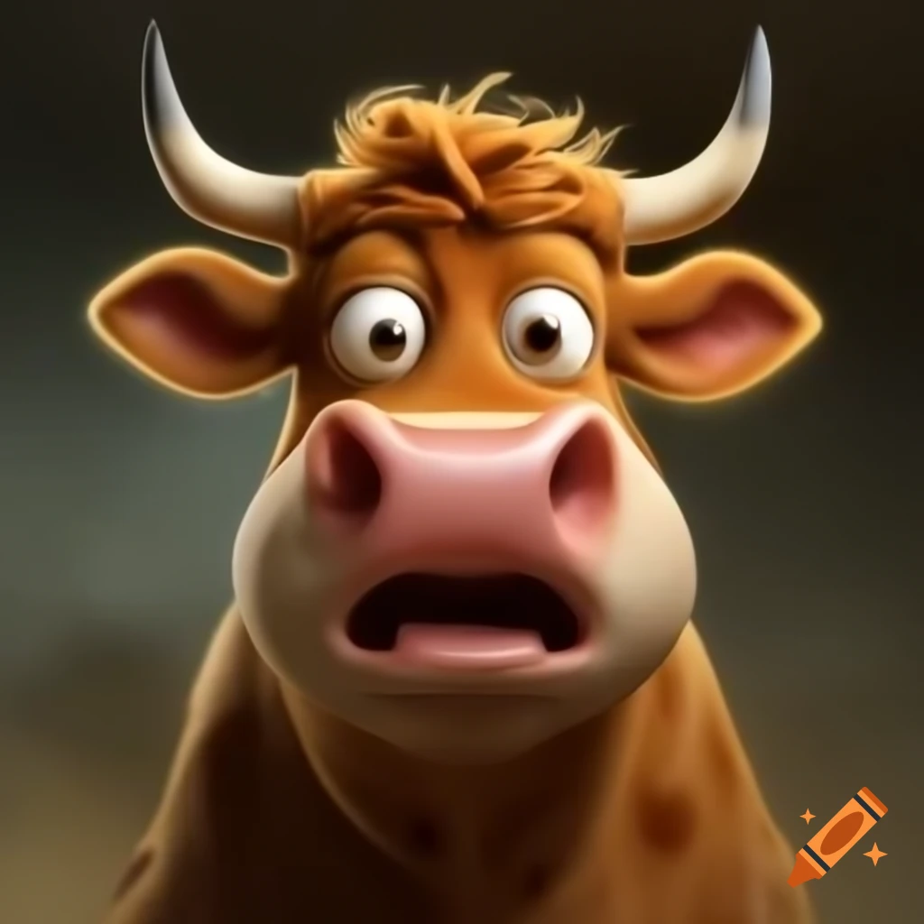 Shocked anthropomorphic cow character