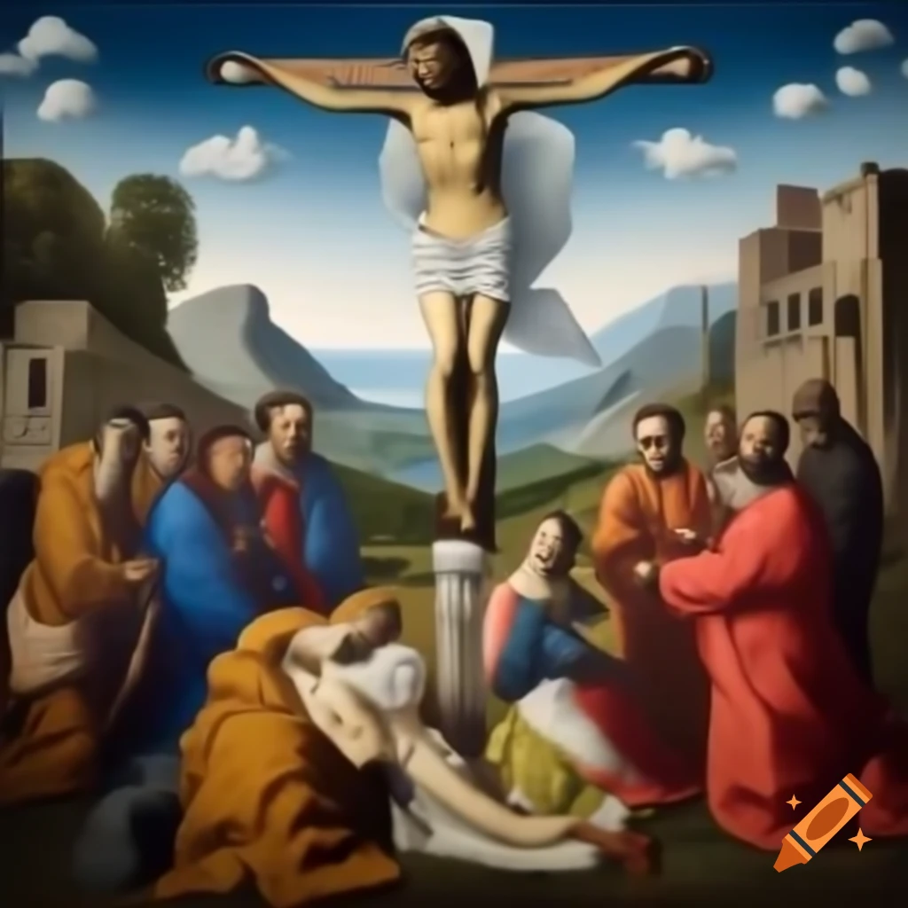 Crucifixion scene of Jesus Christ on the cross with crown of thorns