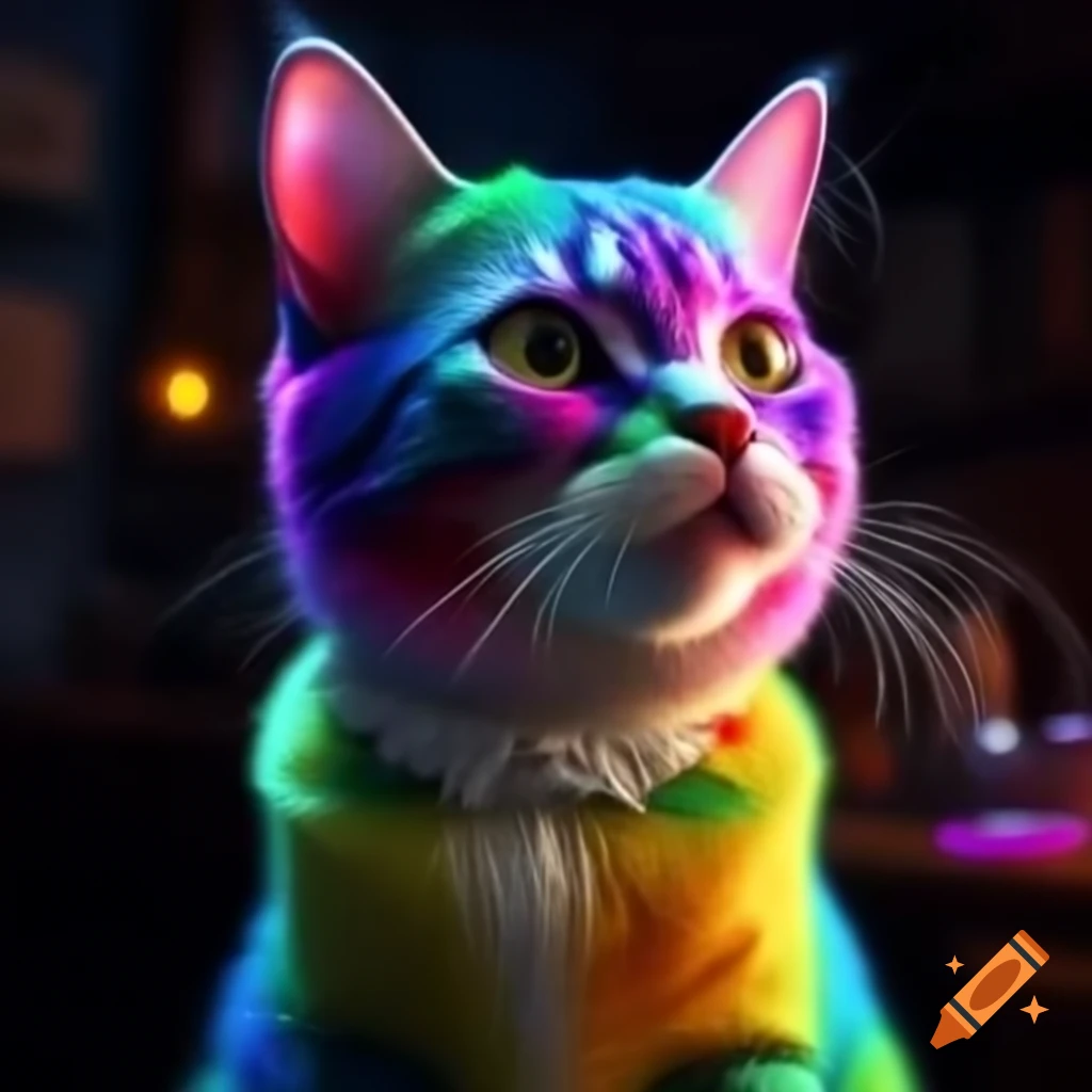 Anthropomorphic cat with rainbow colors