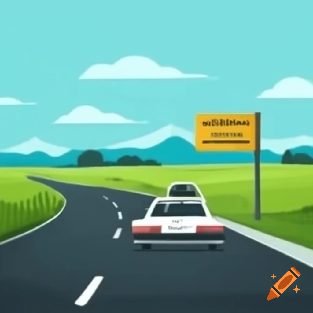 Car driving on winding road with signpost labeled 'Diagnostic'
