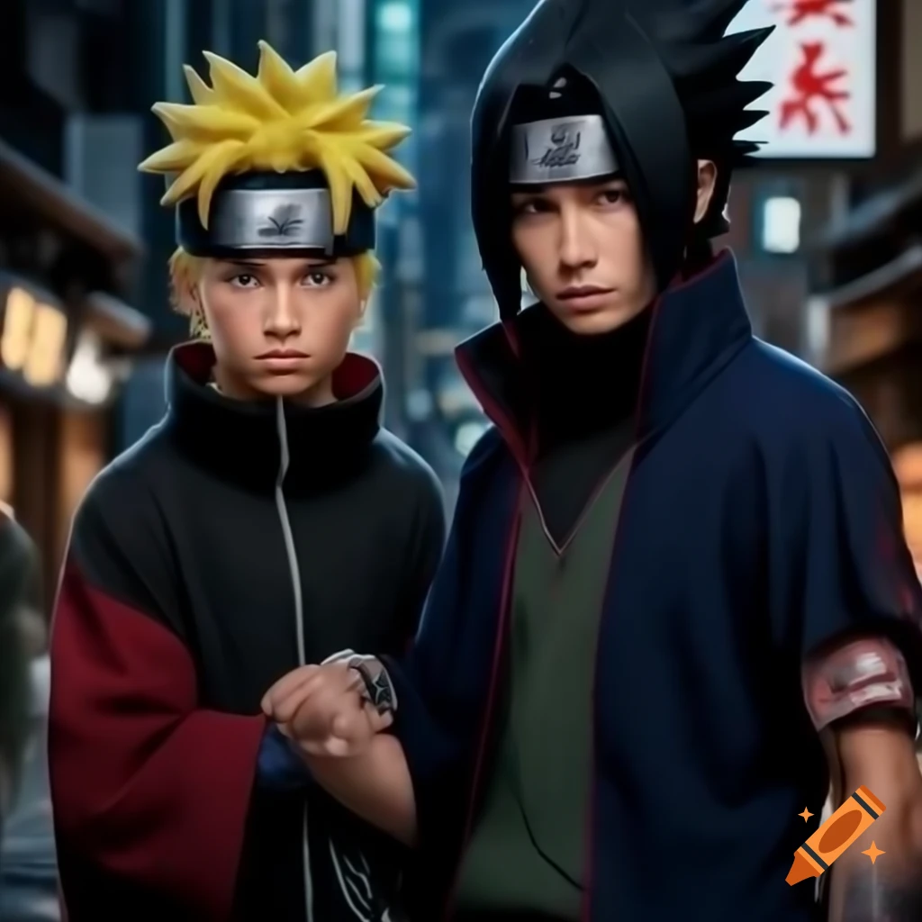 Naruto and Sasuke characters in Shibuya, iconic anime scene