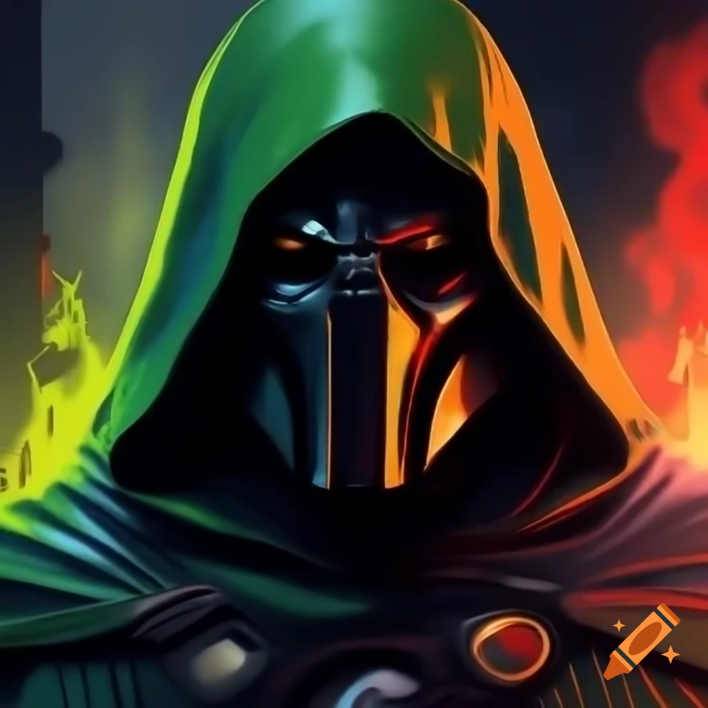 Doctor Doom character with half burnt mask