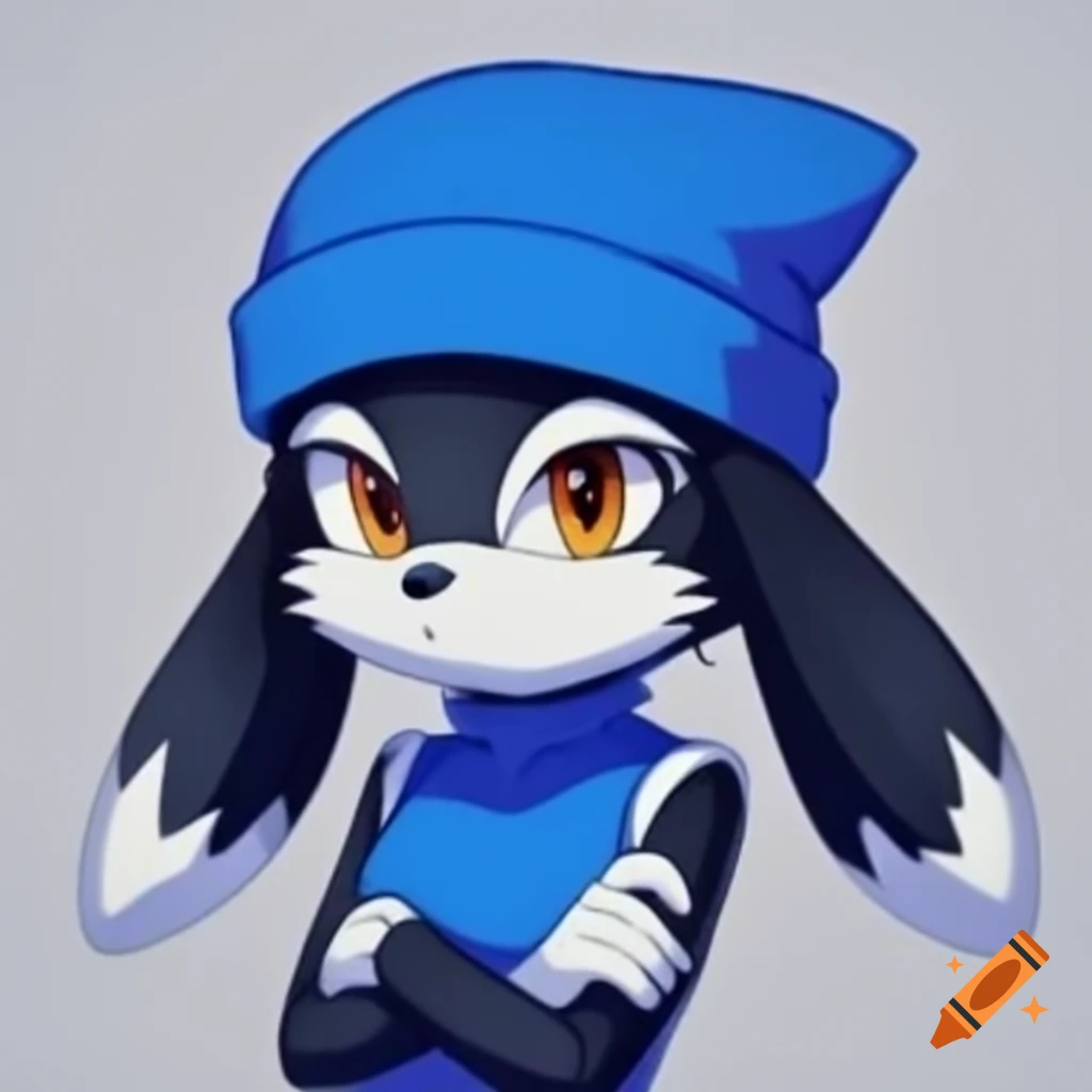Girl version of Klonoa in sleeveless blue turtleneck with arms crossed