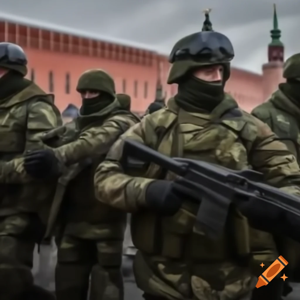 Ukrainian military presence in Red Square, realistic portrayal