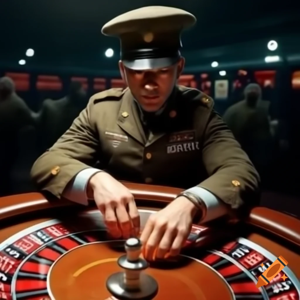 Soldier gambling at a roulette table