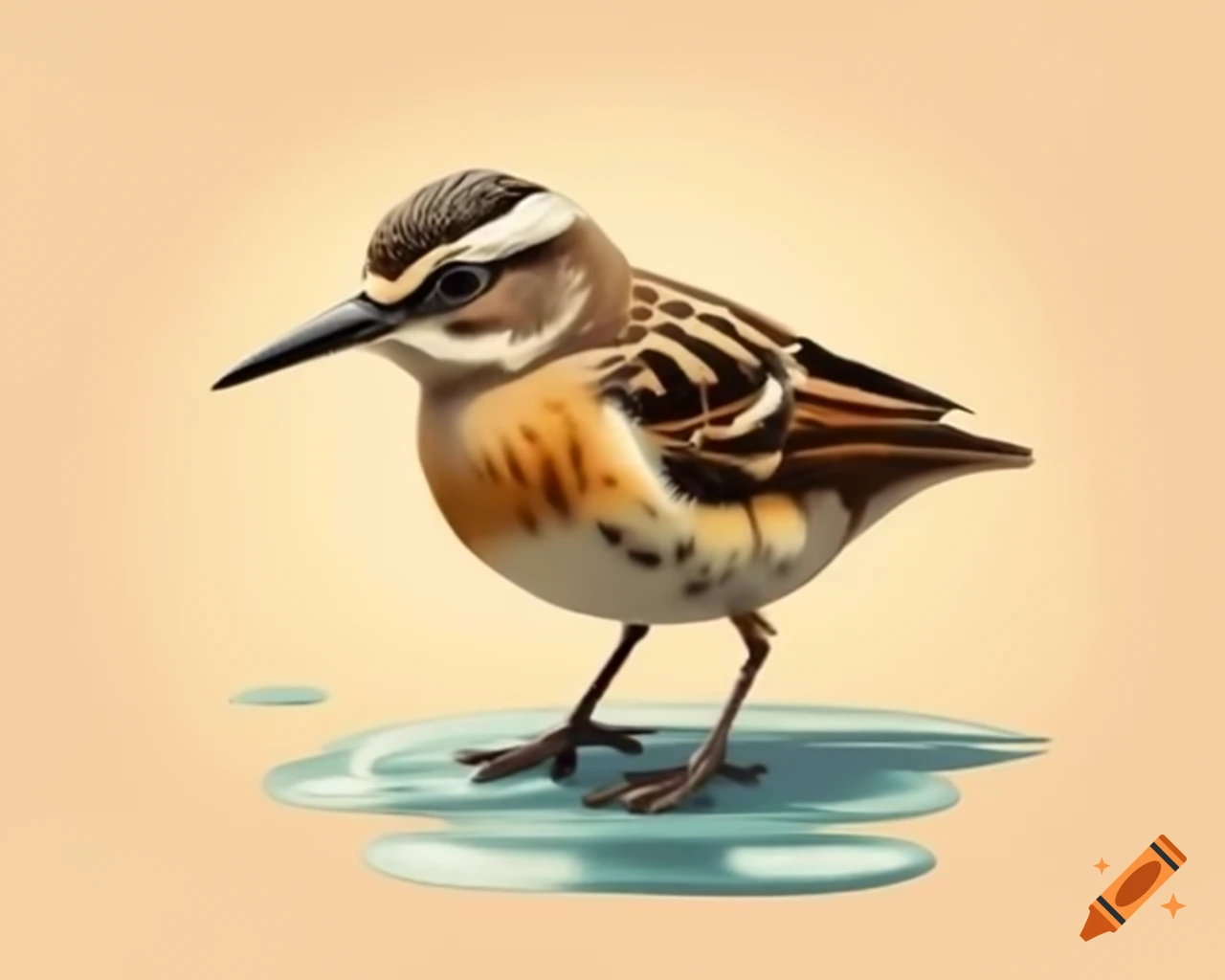 Realistic honeyeater bird with brown, tan, and gold plumage in cartoon watercolor style