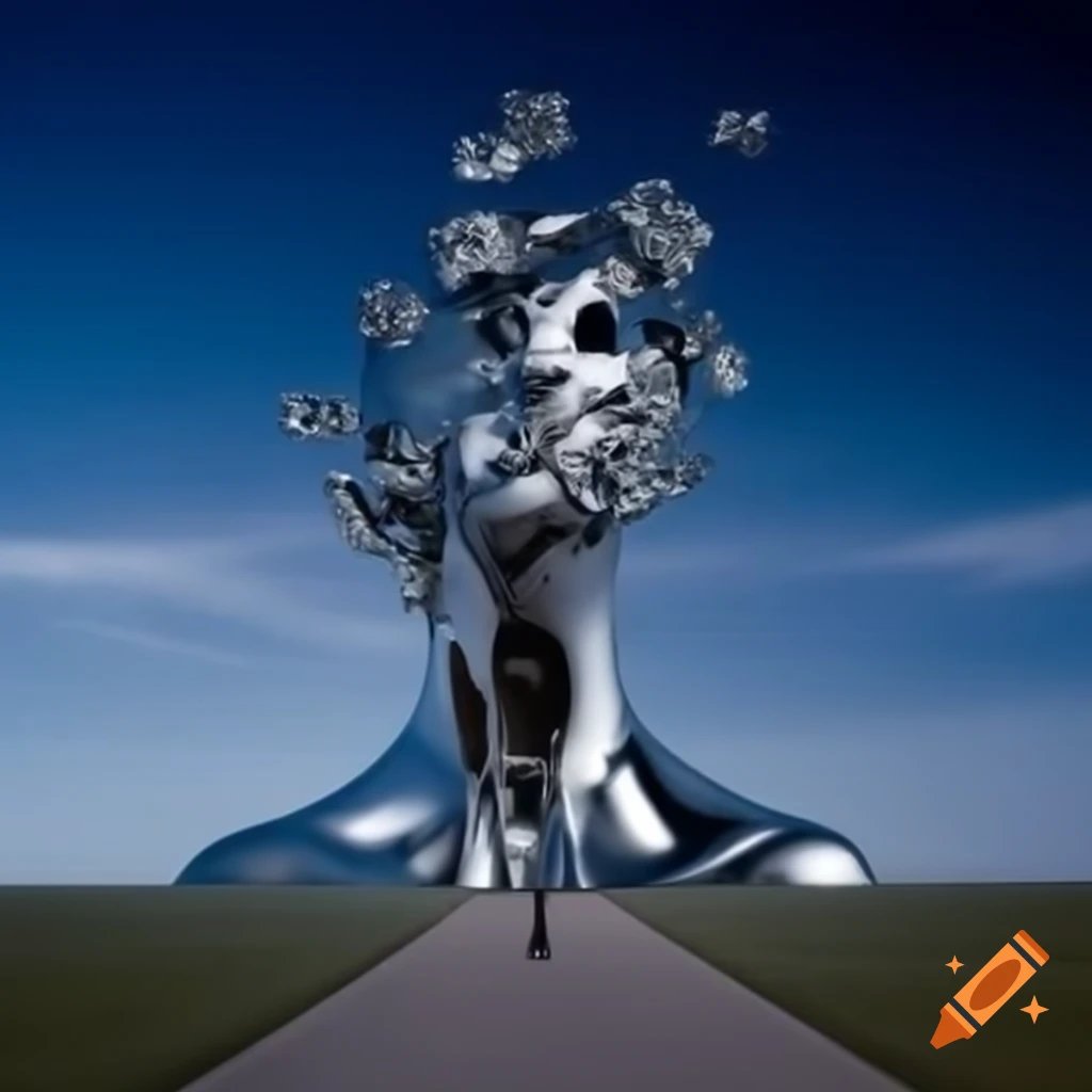 Pop surreal photography featuring silver statue from the 2000s