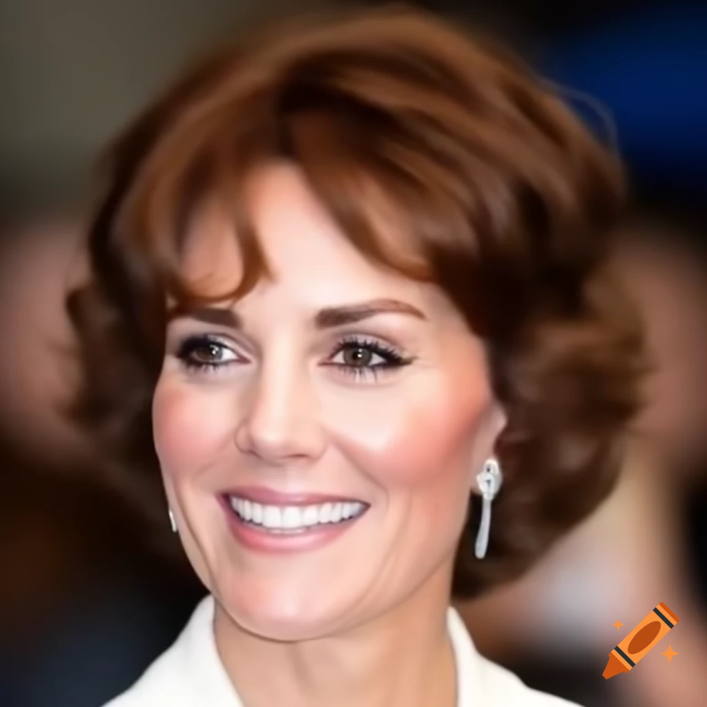 Catherine middleton sporting a short curly poodle perm hairstyle on craiyon