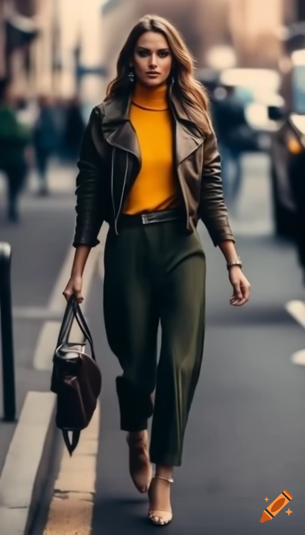 Woman walking in city streets
