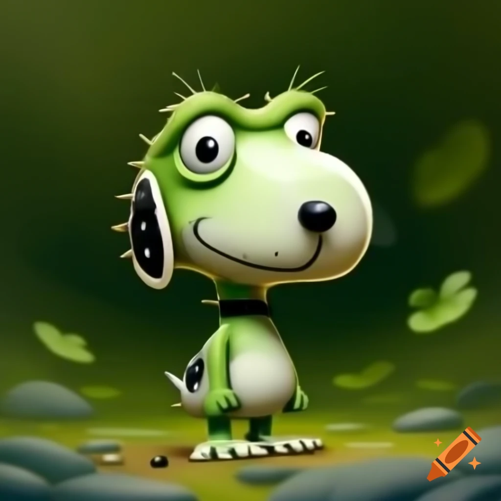 Cartoon frog inspired by Snoopy in Charles Schulz style