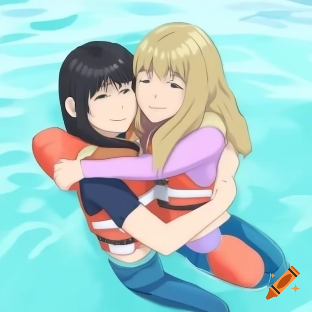 Two anime women in life jackets enjoying a water adventure