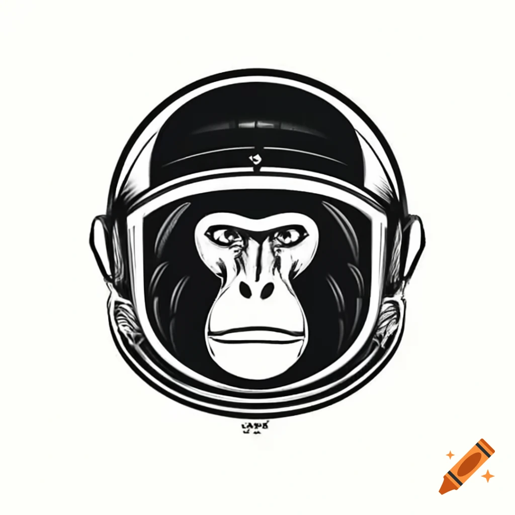 Baboon in space helmet in Andy Warhol style, 3/4 profile view