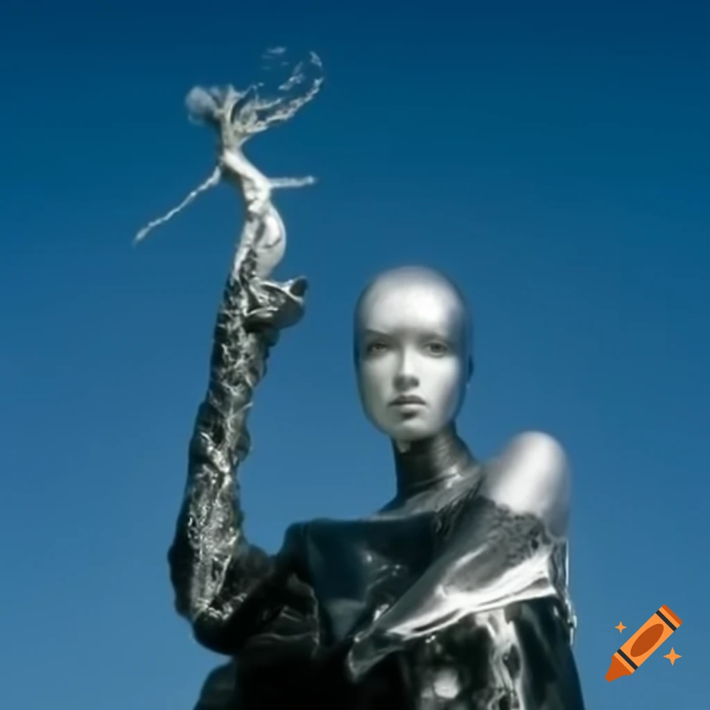 Pop surreal photography featuring silver statue from the 2000s