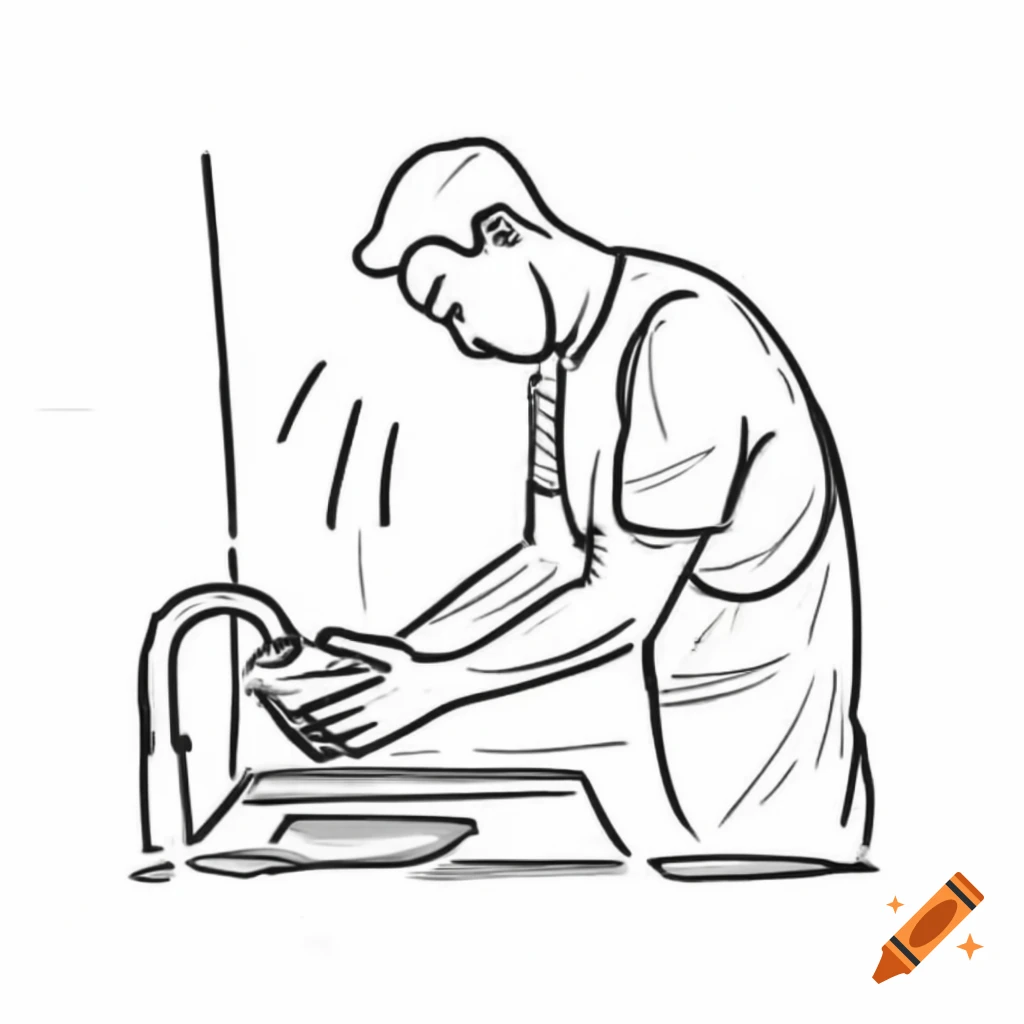 Man washing dishes in a kitchen setting