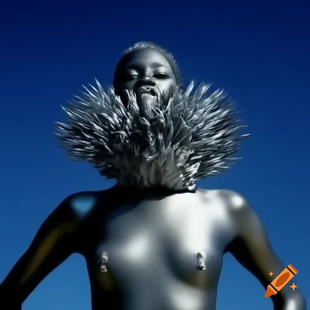 Pop surreal photography featuring a silver statue