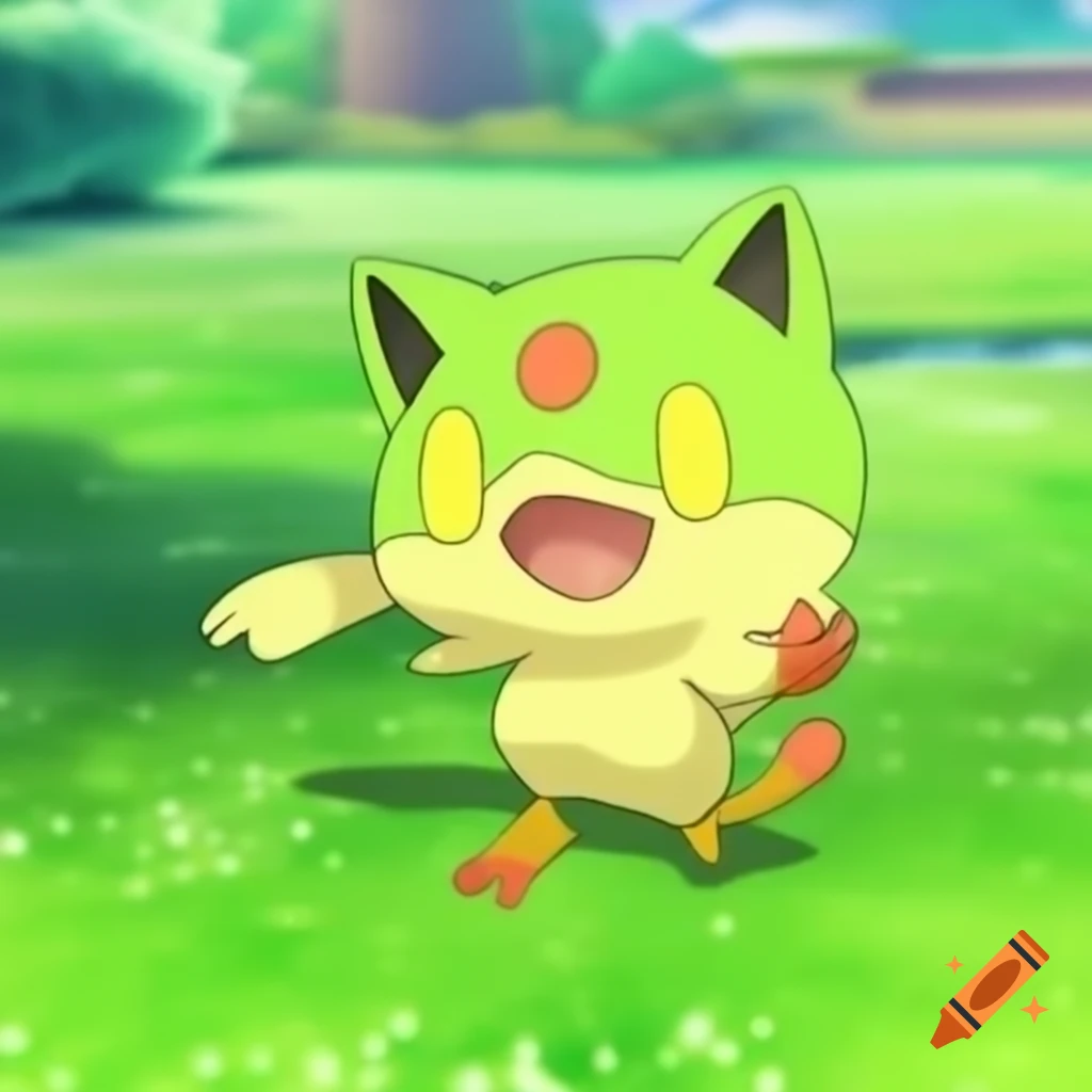 Green and yellow dancing grass electric type cat Pokémon